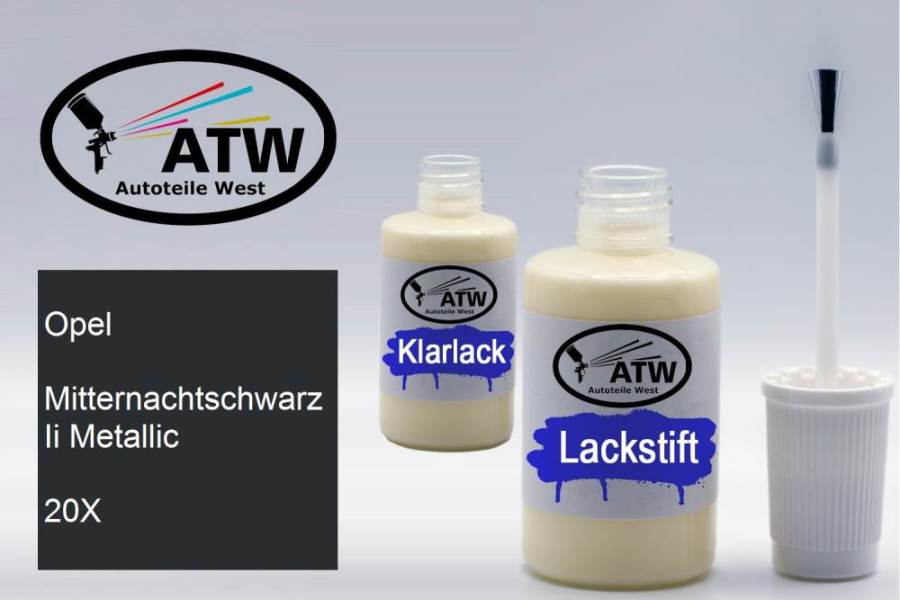 Opel, Mitternachtschwarz Ii Metallic, 20X: 20ml Lackstift + 20ml Klarlack - Set, von ATW Autoteile West.